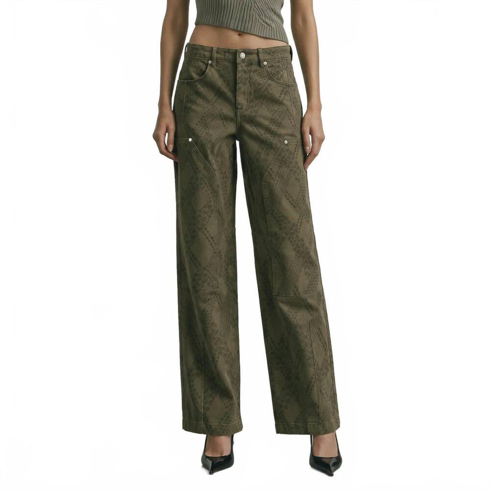 NEW AVEC LES FILLES stretch cotton paisley camo carpenter jeans in green